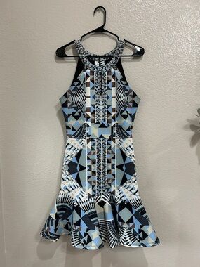 Hale Bob Women’s Key Hole Trumpet Hem Ioanna Multi Color Pattern Sz M Dress Chic